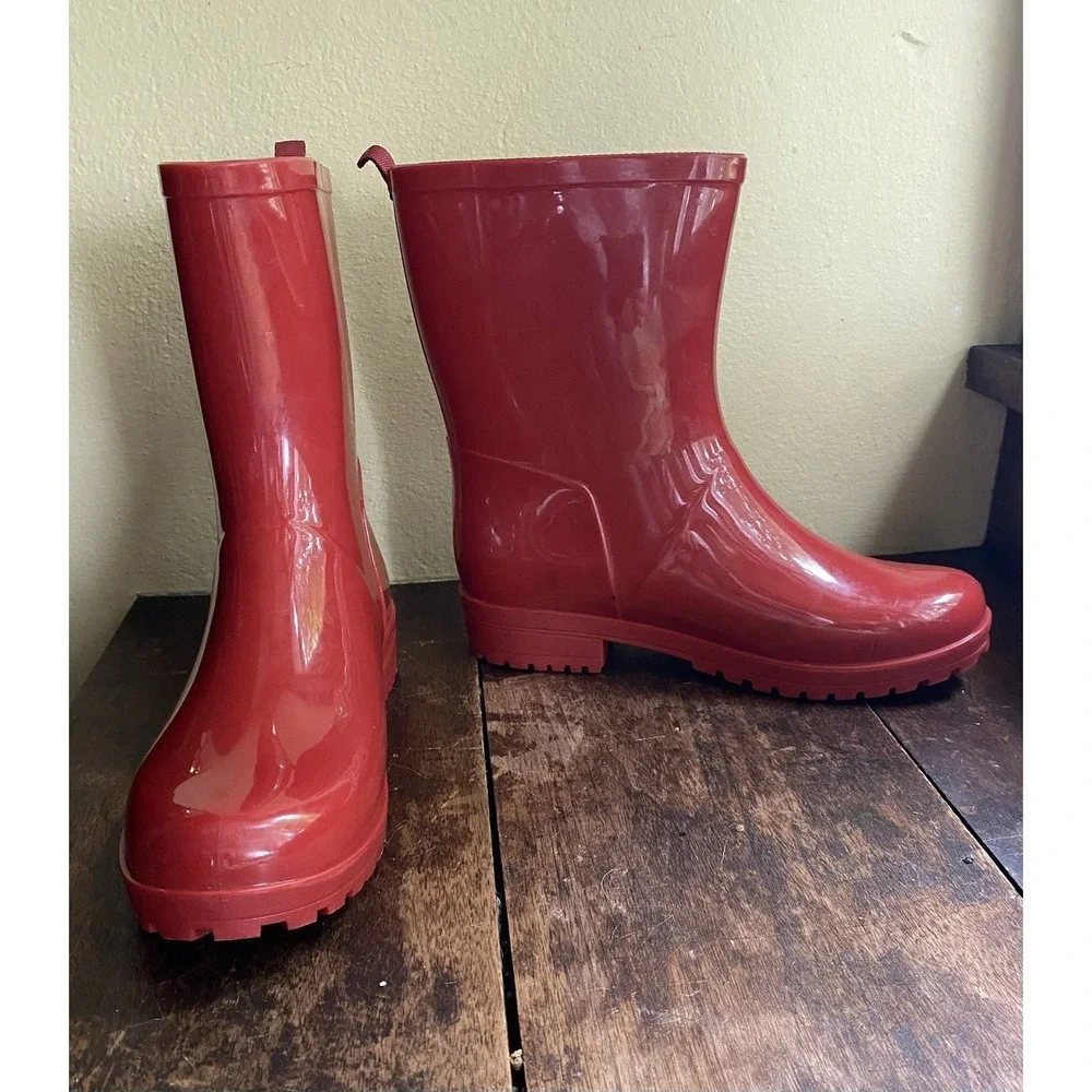 Tommy Hilfiger Women's Red Rain Boots High Gloss Size 8